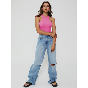 Camiseta sin mangas de verano para mujer, elástica, acanalada, con cuello alto y espalda cruzada - Product Image 5