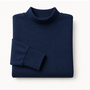 Sweat-shirt personnalisé bleu foncé pour femme, col montant, manches chauve-souris, poignets larges, ourlet incurvé, tunique WSS-0035 - Product Image 5