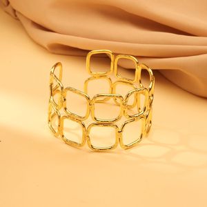 Geometric Open Link Cuff Bracelet | Handcrafted Brass Statement <b>Bangle</b> for Women - Product Image 3