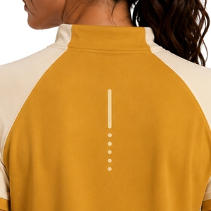Ensemble de t-shirt et short de sport pour femme, couleur moutarde et beige, demi-zip, séchage rapide, manches courtes, vêtements de sport, fitness, gym, tenue de tennis - Product Image 5