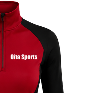 Women Quarter Zip Athletic <b>Top</b> Crimson <b>Red</b> <b>Long</b> <b>Sleeve</b> Fitted Sports Training Shirt High Collar Thumbhole Performance Activewear - Product Image 6