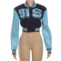 Blouson universitaire court pour femme, style Y2K 2026, à bouton unique, coupe bomber, style Letterman, Baseball, Punk, Hip-hop, avec empiècements frontaux en laine coupe-vent