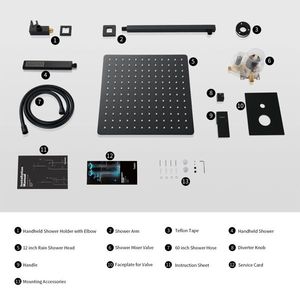 Set Rubinetto Doccia Vasca da Bagno Maschio NPT in Ottone Massiccio, Sistema Doccia a Pioggia Nero Opaco da 12 Pollici, Rubinetto Vasca a Cascata Nichelato con Getto Spray - Product Image 4