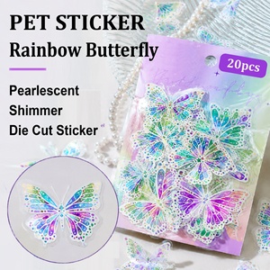 สติกเกอร์ PET ลายผีเสื้อสีรุ้งประกายมุก 20 ชิ้น สำหรับงานประดิษฐ์ ตกแต่งการ์ด ทำสมุดภาพ สมุดบันทึก - Product Image 1