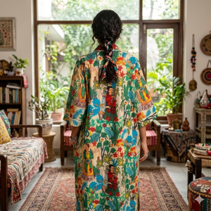 ชุดกิโมโนผ้าฝ้ายลายดอกไม้สีขาวสไตล์โบโฮ |   ชุดคลุมยาวทำมือสำหรับผู้หญิง |   ชุดเดรสคอวีแขนยาวสำหรับใส่ในรีสอร์ทที่เป็นมิตรต่อสิ่งแวดล้อม - Product Image 5