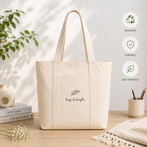 กระเป๋าผ้าแคนวาส Keep It Simple ขนาด 40x36x12 ซม. สีธรรมชาติ มีช่องซิปด้านหน้า สไตล์มินิมอล พร้อมสำหรับการเดินทาง ใช้ได้ทุกฤดูกาล - Product Image 4