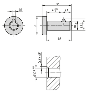 K0772 หมุดล็อคแบบหัวแบน, ระบบล็อคแบบแกน W, D1=10 L=12, เหล็กกล้า - Product Image 4