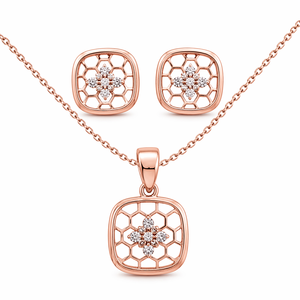 Geometric Honeycomb Cubic Zirconia <b>Necklace</b> <b>Set</b> 925 Sterling <b>Silver</b> Pendant & Matching Stud Earrings Jewelry <b>Set</b> for Women - Product Image 1