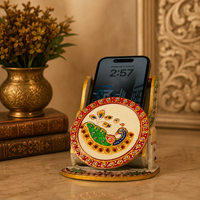 Support de téléphone portable en marbre fait main, motif paon peint à la main, artisanat indien traditionnel, pièce décorative de table