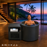 Baignoire ovale design en acier noir mat, intérieur en acier inoxydable 304, pour bain froid avec boîtier de refroidissement à grille alvéolée