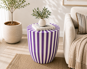 Top Rated Resin Bone Inlay <b>Side</b> <b>Table</b> <b>Round</b> Drum Contemporary End <b>Table</b> Striped Design Modern Nightstand Decorative Accent <b>Table</b> - Product Image 1