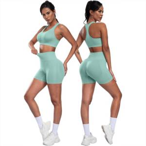 Women's Yoga Set Racerback Crop Top High Waist Leggings Solid Color Spandex Polyester Four-Way Stretch Seamless Full Length - Product Image 6