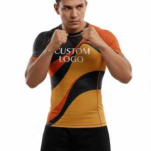 เสื้อแรชการ์ดแขนสั้นพิมพ์ลายดิจิตอลแบบกำหนดเองสำหรับผู้ชาย แห้งเร็ว ชุดกีฬาเรียบง่าย 10 ชิ้น ไม่มีขั้นจำกัด ชุดชั้นในกีฬา - Product Image 1