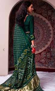Sari Bandhani Hecho a Mano, Sari Étnico Indio de Seda para Mujer - Product Image 2