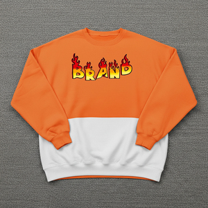 Orange White Color <b>Blocked</b> Sweatshirt Crew Neck Full Sleeve Flame Print Letter Design Women's Autumn Breathable Knitted Style - Product Image 1