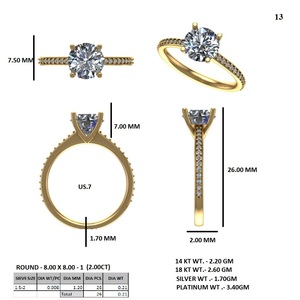แหวนเพชรทองคำขาว 14K เพชรเลี้ยงในห้องปฏิบัติการทรงกลมเจียระไนแบบเหลี่ยมเพชรพลอย วงแหวนแบบฝังเพชรพลอย ได้รับการรับรองจาก IGI สำหรับผู้หญิง - Product Image 5