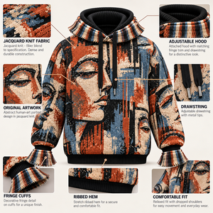 เสื้อสเวตเตอร์ถักลายแจ็คการ์ดพิมพ์ลายกราฟิกสำหรับผู้ชายแบบกำหนดเองสำหรับฤดูหนาว แต่งขอบด้วยพู่ ผลิตจากผ้าขนสัตว์/วิสโคส รับผลิตแบบ ODM - Product Image 6