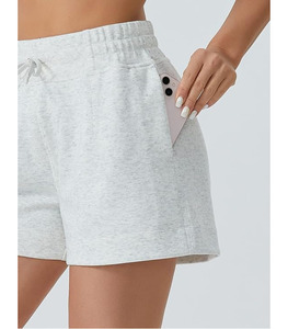 Shorts décontractés pour hommes, coupe classique, en tissu éponge 100% coton, taille haute élastique, logo personnalisé brodé, anti-plis, multi-poches - Product Image 2