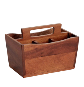 Caddie de rangement décoratif de table, fait main, moderne, autoportant, marron clair, à un seul niveau, avec poignée en bois, de haute qualité - Product Image 6