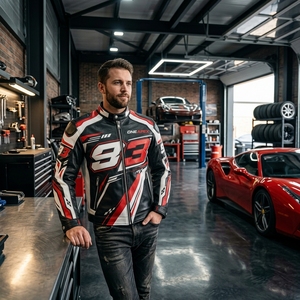 Blouson en cuir noir, rouge et blanc pour homme, col montant, fermeture éclair, style motard, veste de moto personnalisée haut de gamme, vente en gros - Product Image 5