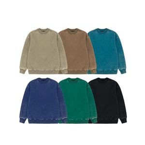 Crewneck Sweatshirt Garment Dyed Color Dyed Sweatshirt Crewneck Vintage Solid Color Plain <b>Trendy</b> Men <b>Hoodies</b> and Sweatshirts - Product Image 5