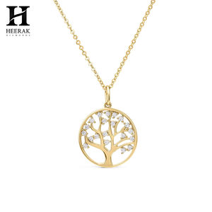 Collier pendentif personnalisé en or avec arbre de vie et cercle de diamants pour femmes - Product Image 3