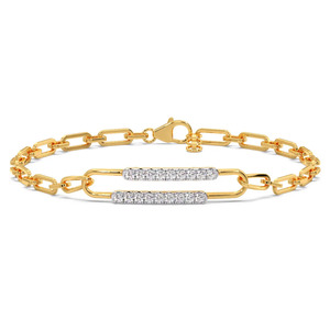 Bracelet à double barre de maillons sertis de diamants avec chaîne en or jaune et design central ouvert allongé - Product Image 1