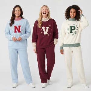 <b>Women</b> Oversized <b>Christmas</b> Mockneck Pullover <b>Sweatshirt</b> and Wide Leg Sweatpants Set Soft Fleece Festive Matching Winter - Product Image 1