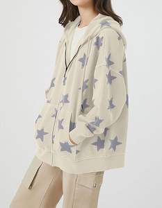 Women Star <b>Graphic</b> <b>Zip</b> <b>Up</b> <b>Hoodies</b> Y2k Drawstring Star Print Sweatshirt Oversized Jackets with Slant Front Pocket - Product Image 2