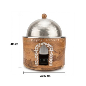 Fancy Decorative Wooden Food <b>Warmer</b> With Gold Dome Chafing Dish Food <b>Warmer</b> 3L Capacity <b>Buffet</b> Display with Candle Base - Product Image 3