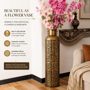 Porte-bougie en métal doré à motif découpé, en forme de lanterne, pour bouteille haute, avec poignée, durable, pour la décoration intérieure - Product Image 5