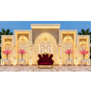 Outdoor <b>Wedding</b> Stage Backdrop with Mughal Mirror <b>Frames</b> Luxury Mirror Panels for <b>Wedding</b> Ceremony Stage Decor For Australia - Product Image 1