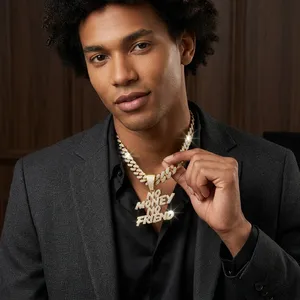 2025 New Fashion Letters Pendant Cuban <b>Necklace</b> <b>Silver</b> Rhodium Gold Plated Hand Set Christian Hiphop Jewelry Diamond <b>Men's</b> - Product Image 1