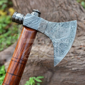 Custom Full Tang Damascus Steel Hunting Camping Bearded <b>Axe</b> Micarta Handle Tomahawk Real Hatchet with Leather Sheath, Ideal Gift - Product Image 2