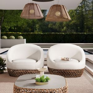Fauteuil de patio rembourré en osier brun doré de 35,5 po, assise profonde, avec chaises de jardin beige blé - Product Image 1