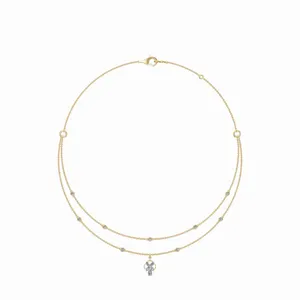 Collier double chaîne en or 18 carats pour femme avec pendentif diamant taille marquise et poire, style mariage tendance, 0,592 carats, pour usage quotidien - Product Image 5