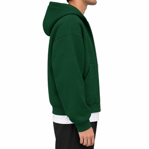 Men's Green <b>Zip</b>-Up <b>Hoodie</b> Oversized Fleece Sweatshirt With Kangaroo <b>Pocket</b> Casual Autumn Wear - Product Image 3