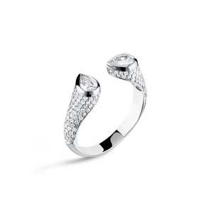 Bague statement Toi et Moi à double bande ouverte et inclinée, sertie de diamants de laboratoire taille poire, en or massif 14K 18K, personnalisable, vente en gros - Product Image 3