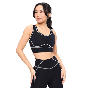 Soutien-gorge de sport pour femme, haute élasticité, respirant, avec soutien dorsal racerback, fermeture éclair frontale, grande taille, pour yoga et entraînement - Product Image 1
