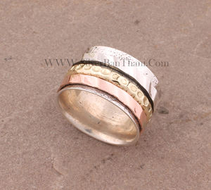 Bague de méditation artisanale en argent sterling 925, cuivre et laiton, bague anti-anxiété tibétaine pour hommes et femmes, bijoux bien-être - Product Image 5