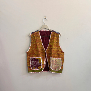 Chaleco Tradicional Hecho a Mano Estilo Kantha para Mujer, Chaqueta Boho - Product Image 1