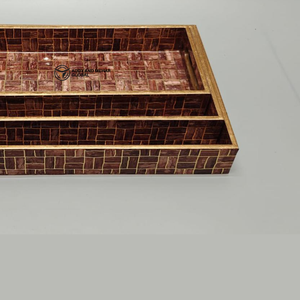 Ensemble de 3 plateaux décoratifs rectangulaires en MDF, mosaïque de luxe en acajou émaillé, motif bois de rose profond, organisateur de bureau de direction - Product Image 4