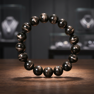 Bracelet tendance en perles de cristal œil de tigre noir naturel, pierres précieuses rondes polies, bracelet extensible, cadeau Jai Narayan Gems - Product Image 1