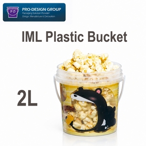 Cubo de Plástico de Grado Alimenticio de 2L, Transparente, para Palomitas, Divertido y Personalizable con Impresión IML, Contenedor de Snacks con Asa Portátil - Product Image 1