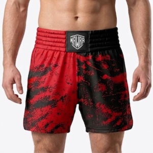 Shorts de Muay Thai pour hommes MAWRA, imprimé rouge et noir, taille haute, séchage rapide, shorts sportifs, taille élastique, impression par sublimation, short thaïlandais - Product Image 1