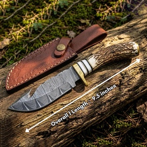 Cuchillo de Caza de Acero de Damasco Hecho a Mano por A&M ENTERPRISES, Mango de Asta de Ciervo, Grado Industrial, Supervivencia, Utilidad, Profesional, Camping, OEM - Product Image 5