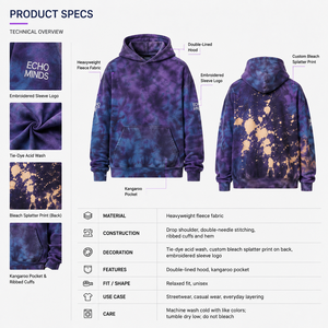 Sweat à capuche tie-dye imprimé délavé à l'acide style bohème streetwear personnalisé OEM en gros - Product Image 5