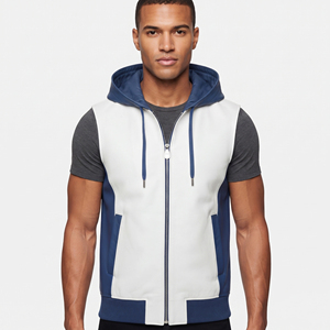 Hoodie en cuir sans manches pour homme avec fermeture éclair, gilet en cuir pour homme avec poches latérales, hoodie en cuir sans manches de qualité supérieure pour homme - Product Image 6