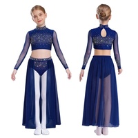 Kostum Tari Lirikal untuk Anak Perempuan 6-16 Tahun, Atasan Crop Top dengan Rok Mengembang untuk Pertunjukan, Kelas Tari, Resital, Pakaian Tari