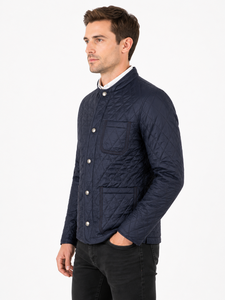 Navy Blue Quilted <b>Jacket</b> <b>Men</b> <b>Lightweight</b> Diamond Stitch Winter <b>Jacket</b> Premium Casual Outerwear Stylish Snap Button <b>Jacket</b> Modern - Product Image 2